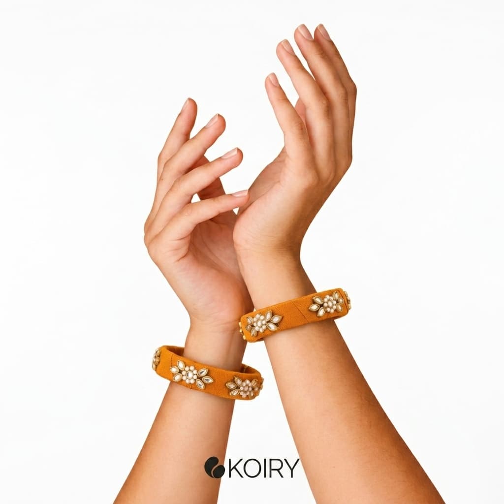 Mustard Silk Kundan Bangle Set alternate view